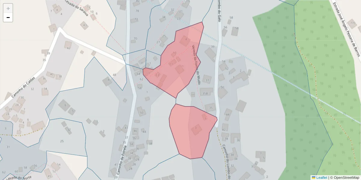 Mapa detalhado do código postal 9325-355 com limites, códigos postais vizinhos e agências dos correios