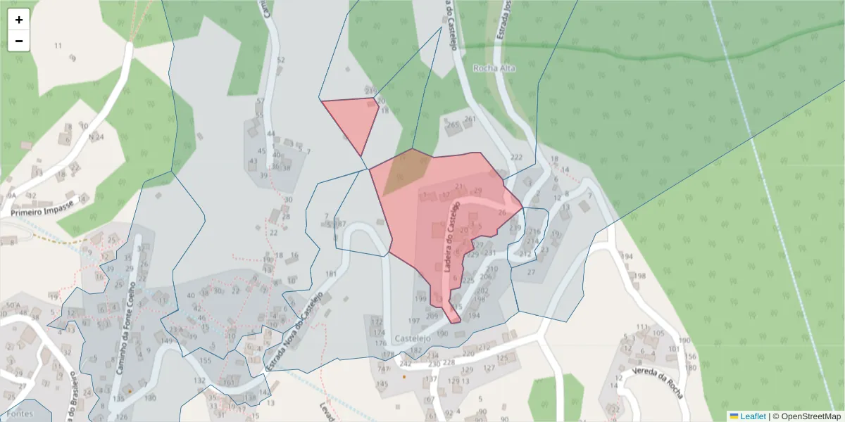 Mapa detalhado do código postal 9325-366 com limites, códigos postais vizinhos e agências dos correios