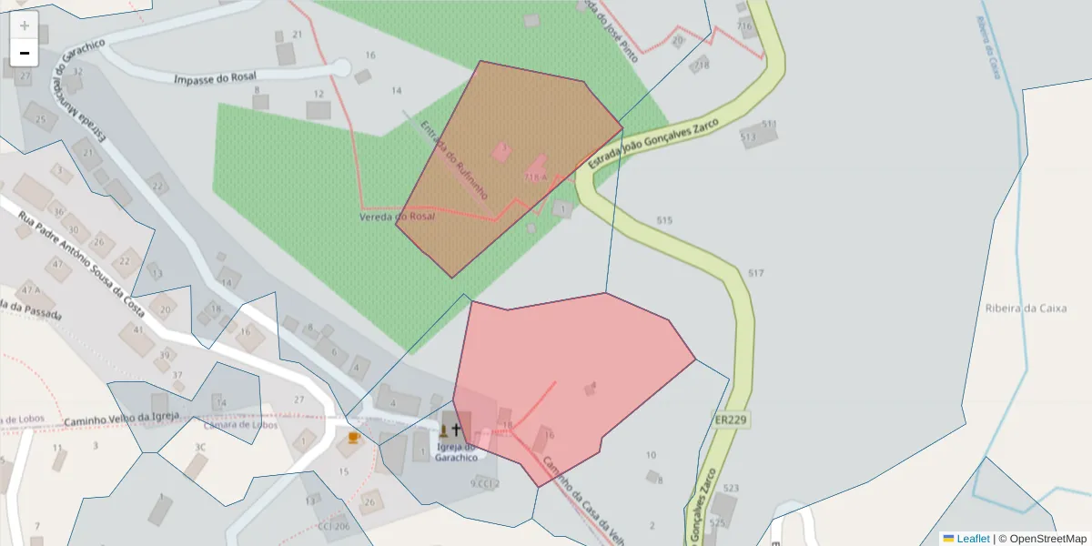 Mapa detalhado do código postal 9325-368 com limites, códigos postais vizinhos e agências dos correios