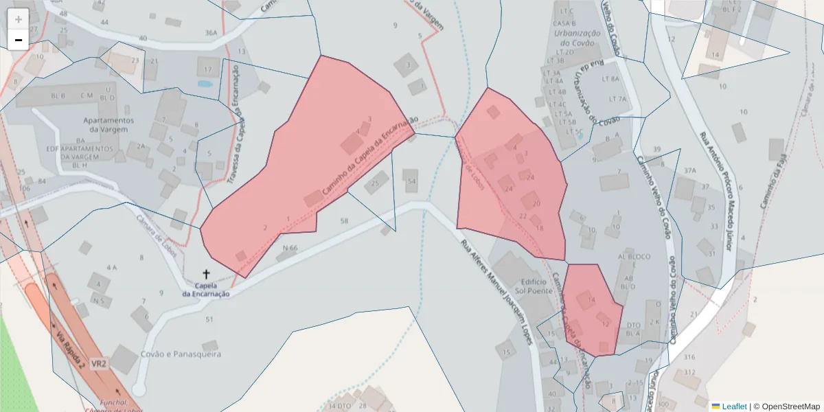 Mapa detalhado do código postal 9325-375 com limites, códigos postais vizinhos e agências dos correios
