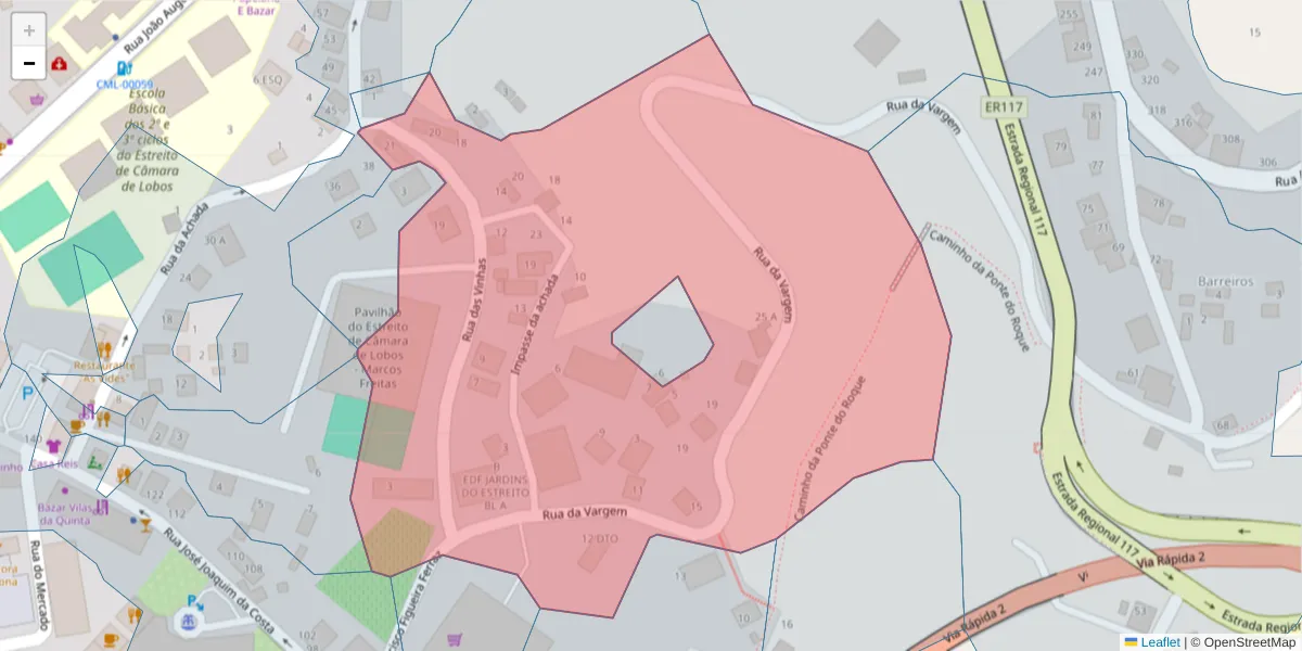 Mapa detalhado do código postal 9325-380 com limites, códigos postais vizinhos e agências dos correios