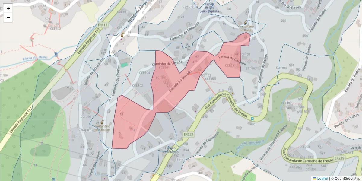 Mapa detalhado do código postal 9350-031 com limites, códigos postais vizinhos e agências dos correios