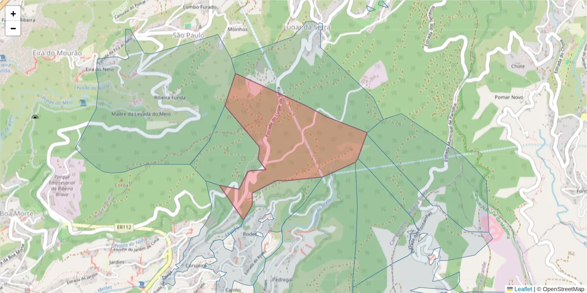 Mapa detalhado do código postal 9350-034 com limites, códigos postais vizinhos e agências dos correios