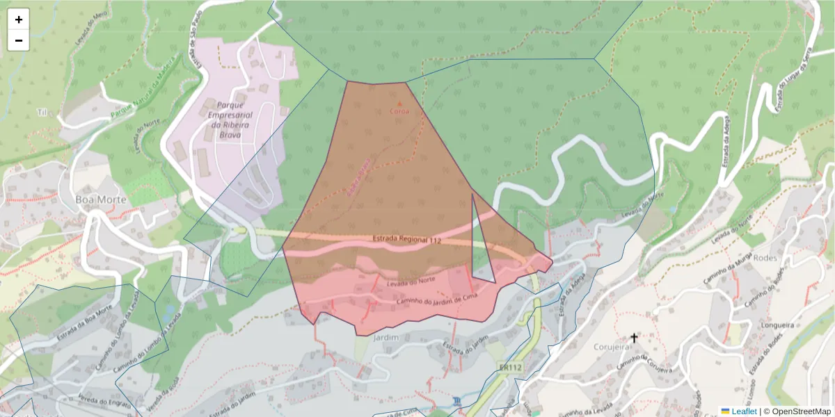 Mapa detalhado do código postal 9350-045 com limites, códigos postais vizinhos e agências dos correios