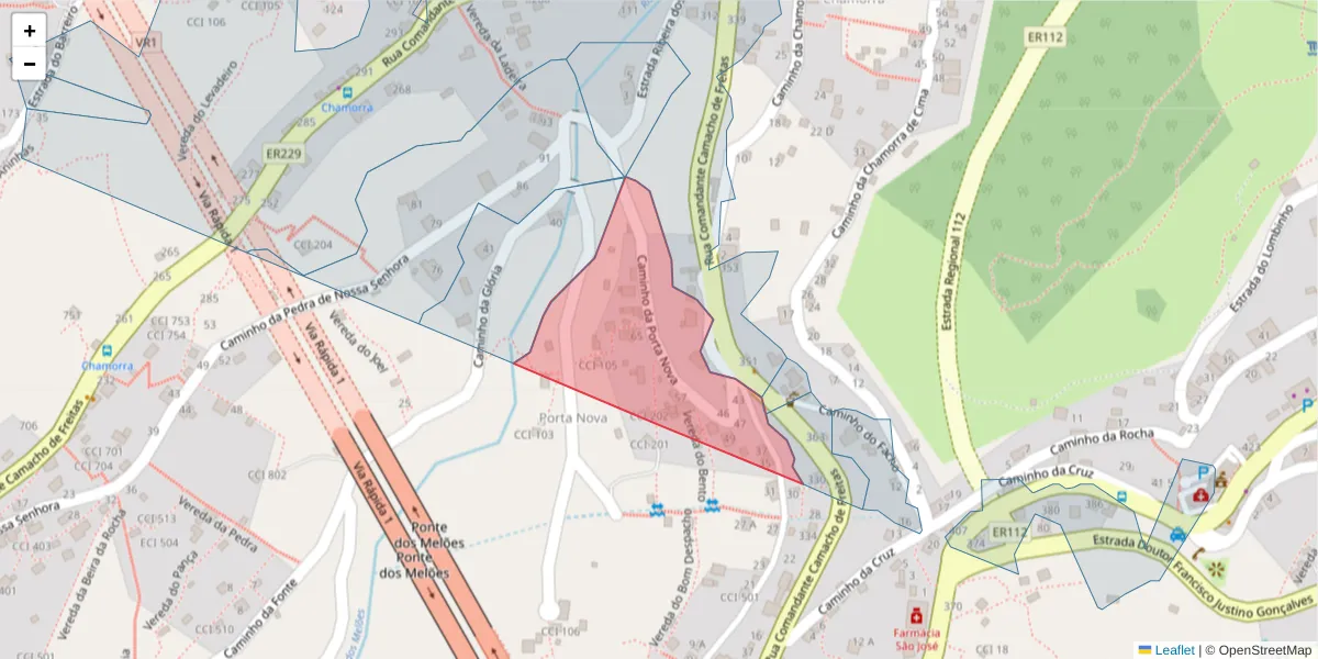 Mapa detalhado do código postal 9350-052 com limites, códigos postais vizinhos e agências dos correios