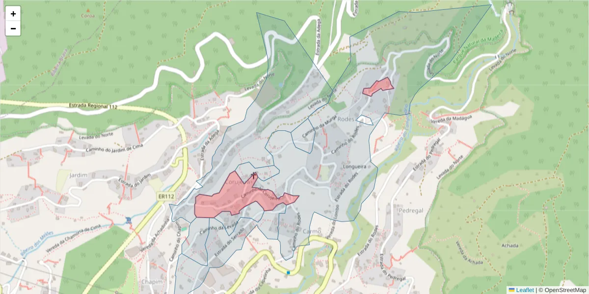 Mapa detalhado do código postal 9350-058 com limites, códigos postais vizinhos e agências dos correios