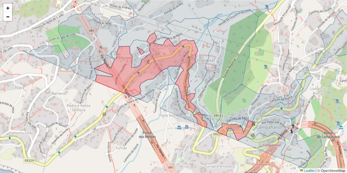 Mapa detalhado do código postal 9350-075 com limites, códigos postais vizinhos e agências dos correios