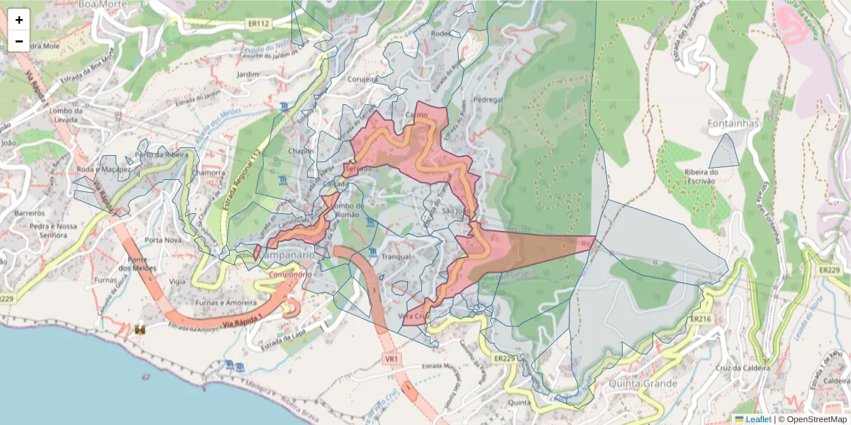 Mapa detalhado do código postal 9350-077 com limites, códigos postais vizinhos e agências dos correios