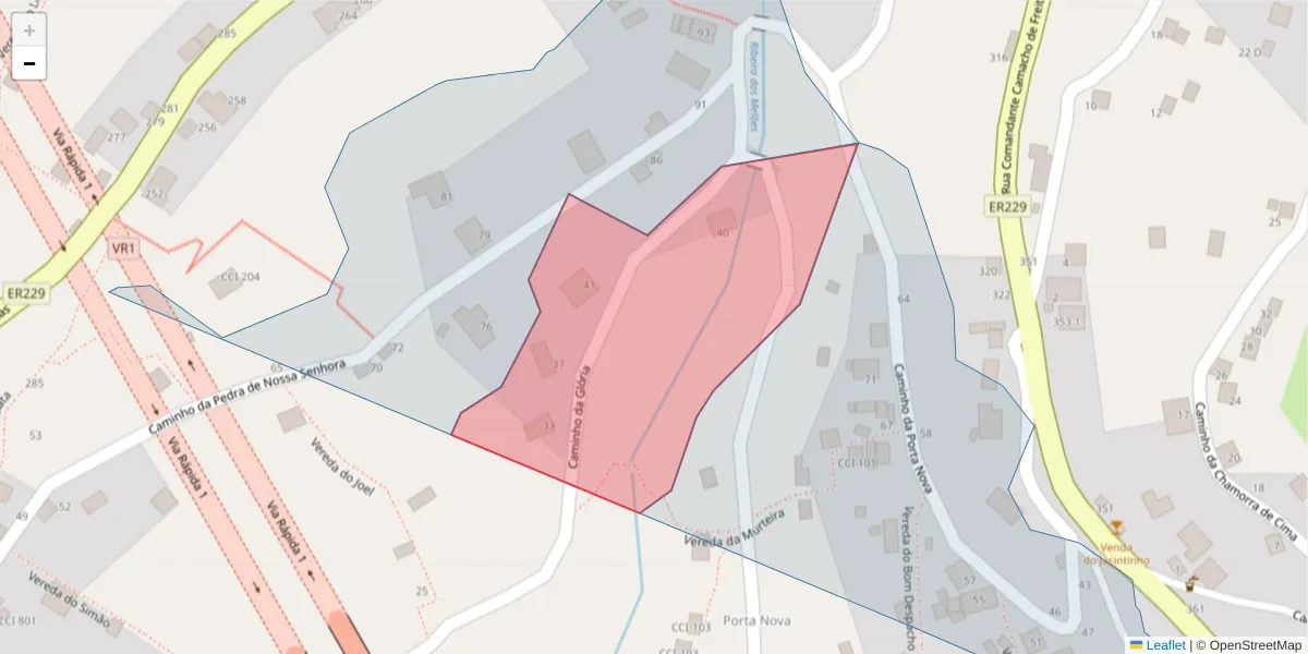 Mapa detalhado do código postal 9350-087 com limites, códigos postais vizinhos e agências dos correios