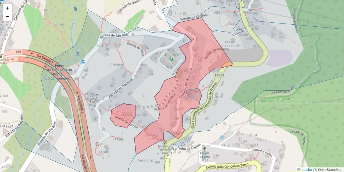 Mapa detalhado do código postal 9350-094 com limites, códigos postais vizinhos e agências dos correios