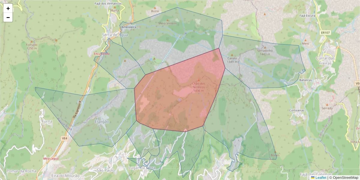 Mapa detalhado do código postal 9350-121 com limites, códigos postais vizinhos e agências dos correios