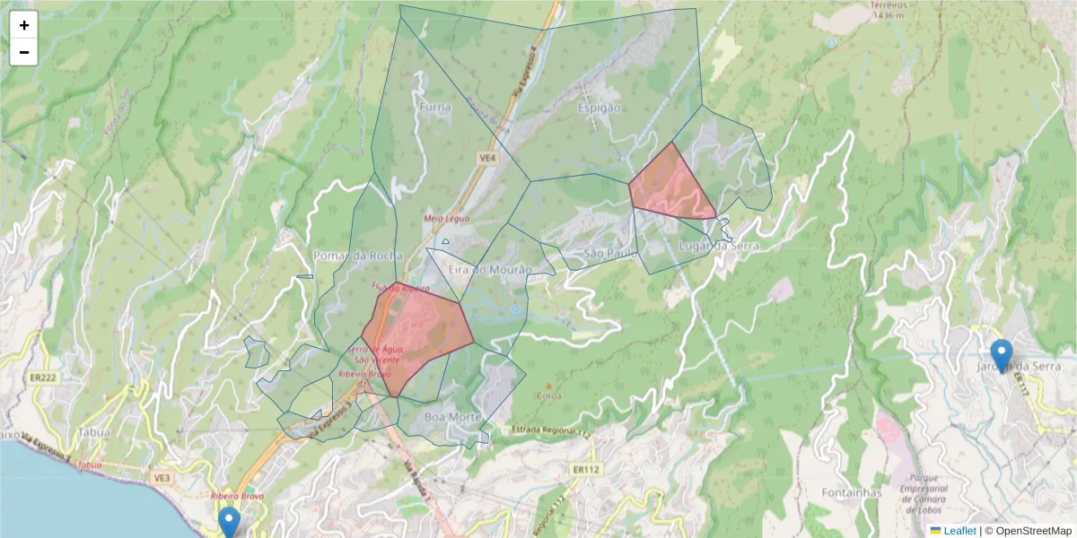 Mapa detalhado do código postal 9350-147 com limites, códigos postais vizinhos e agências dos correios