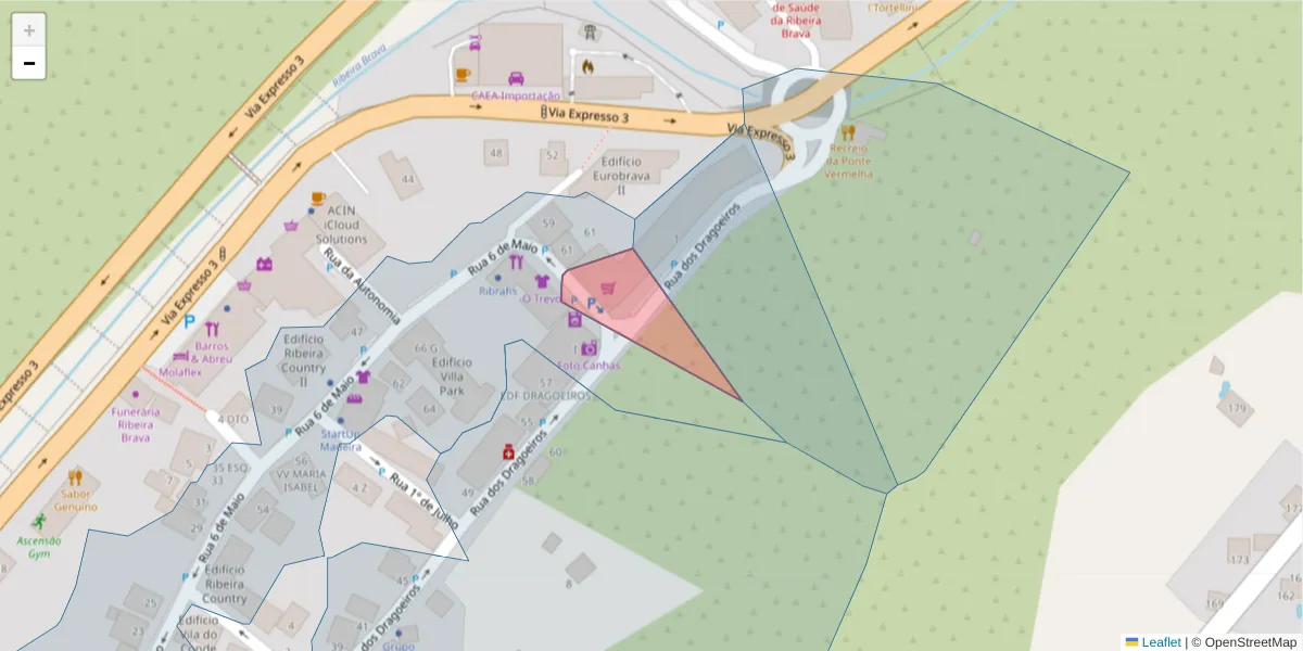 Mapa detalhado do código postal 9350-150 com limites, códigos postais vizinhos e agências dos correios