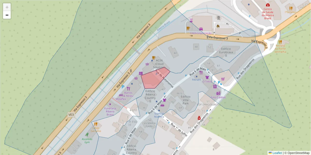 Mapa detalhado do código postal 9350-225 com limites, códigos postais vizinhos e agências dos correios