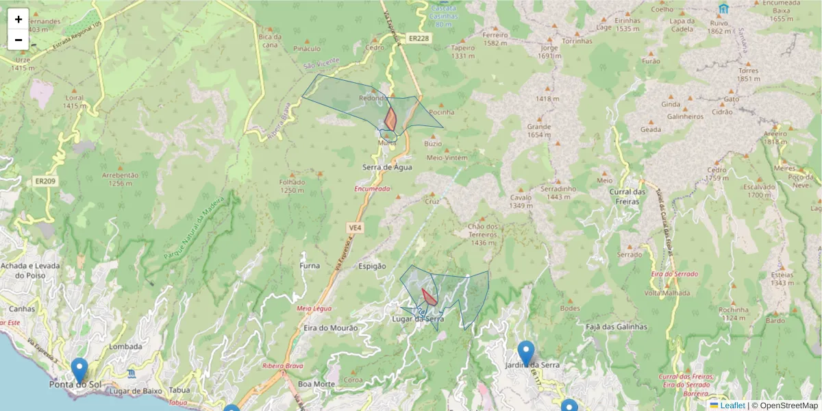 Mapa detalhado do código postal 9350-306 com limites, códigos postais vizinhos e agências dos correios