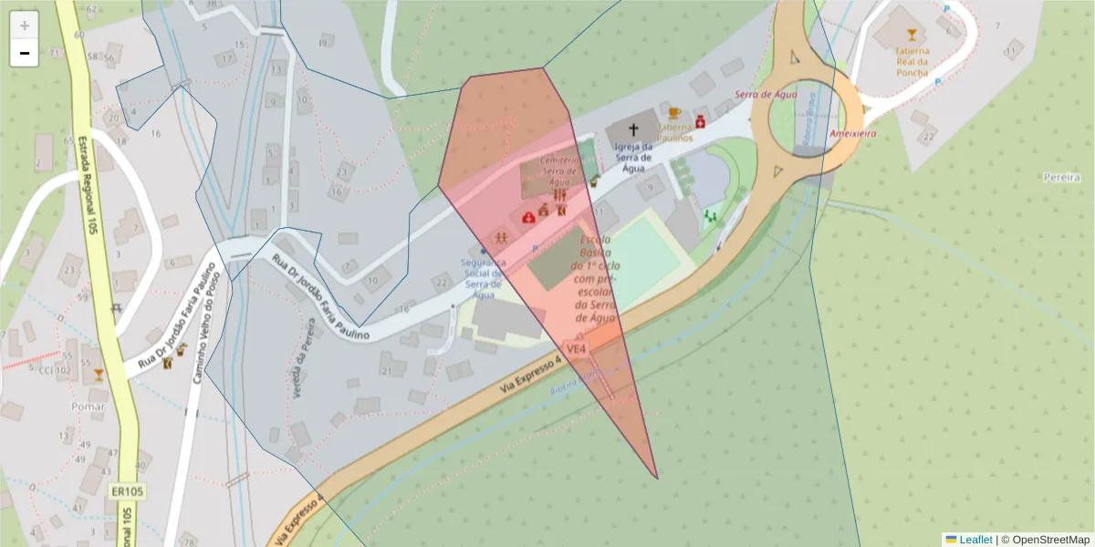 Mapa detalhado do código postal 9350-314 com limites, códigos postais vizinhos e agências dos correios