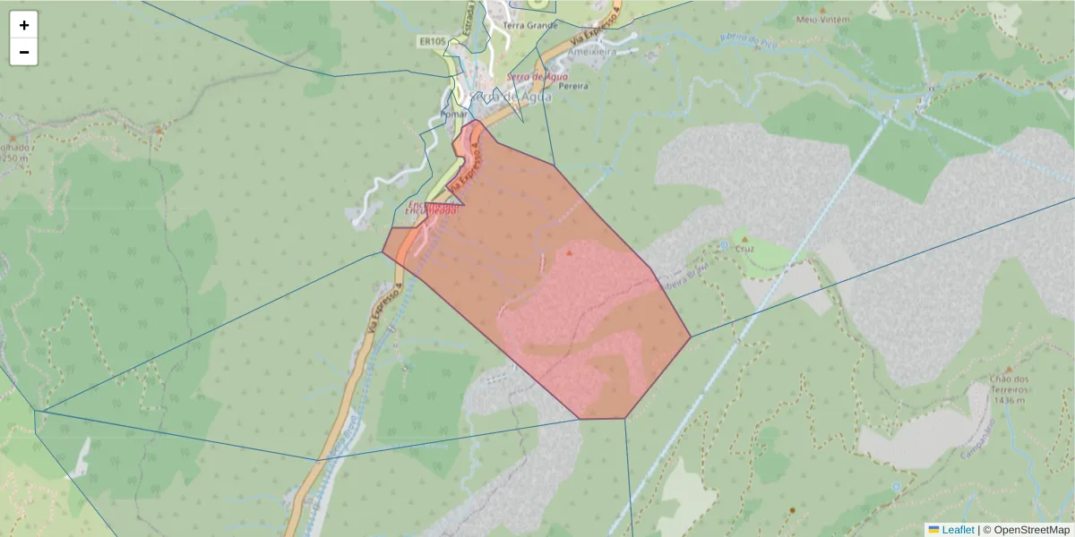 Mapa detalhado do código postal 9350-321 com limites, códigos postais vizinhos e agências dos correios