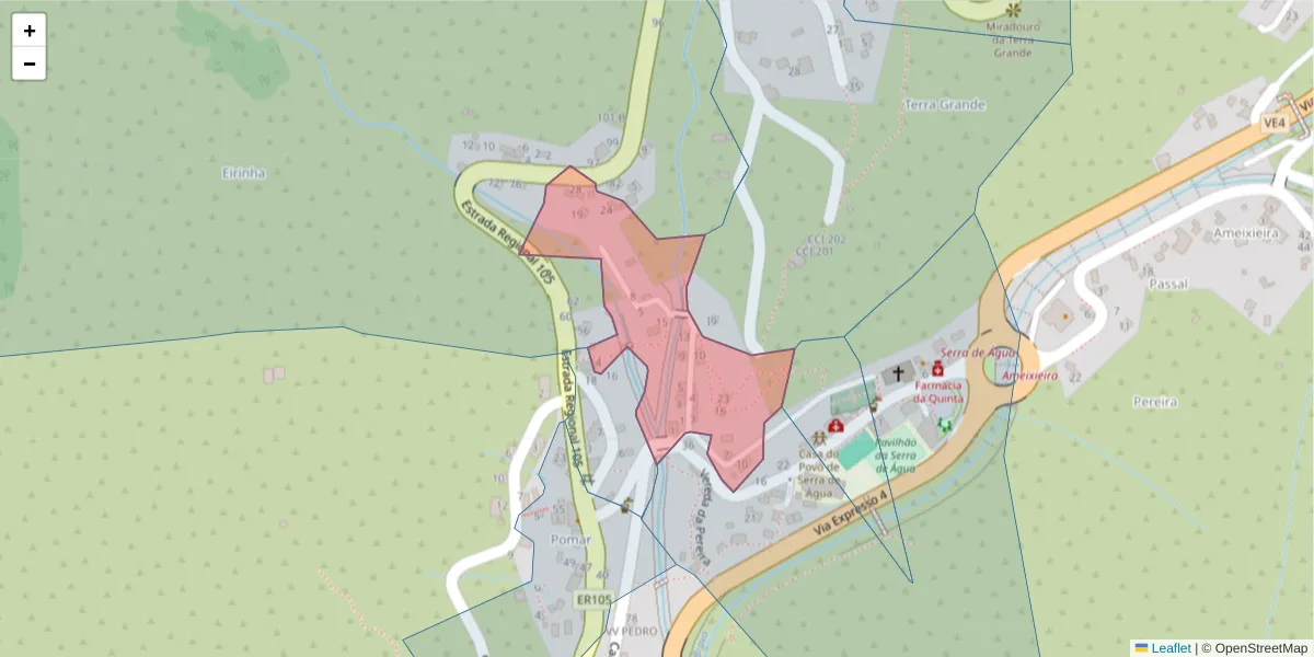 Mapa detalhado do código postal 9350-322 com limites, códigos postais vizinhos e agências dos correios
