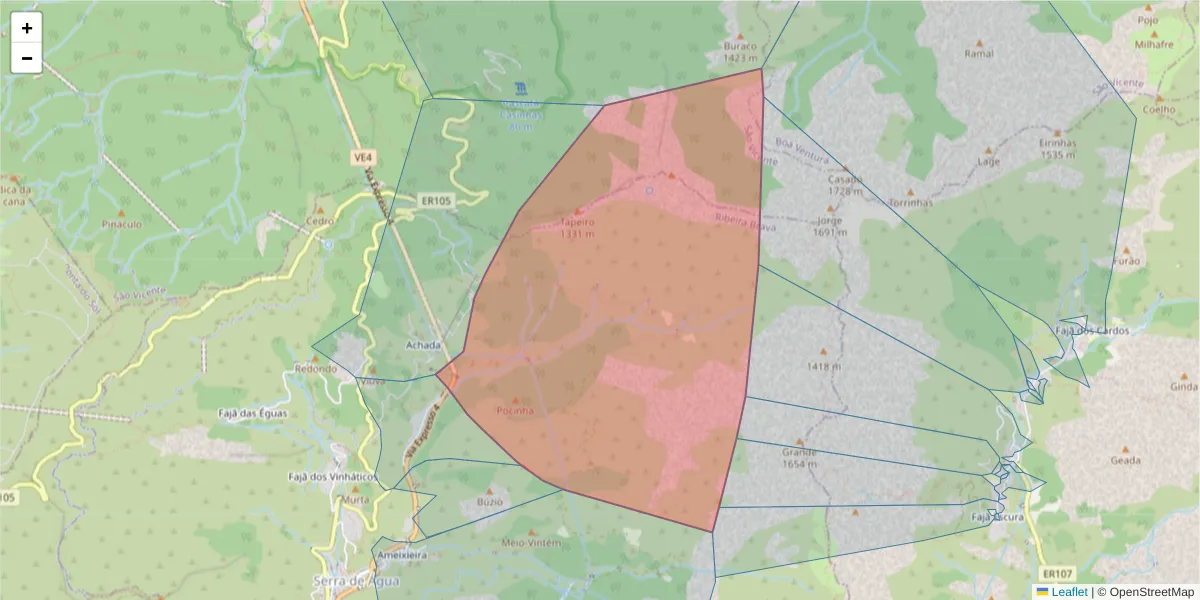 Mapa detalhado do código postal 9350-326 com limites, códigos postais vizinhos e agências dos correios