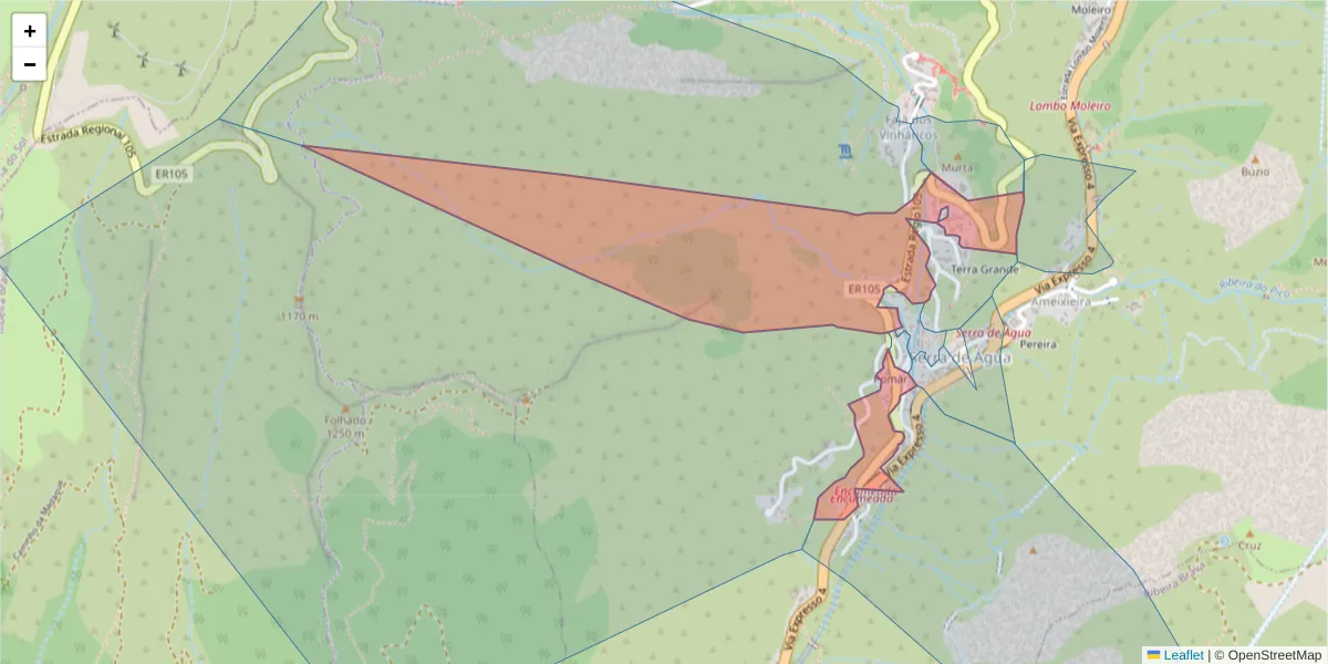 Mapa detalhado do código postal 9350-330 com limites, códigos postais vizinhos e agências dos correios