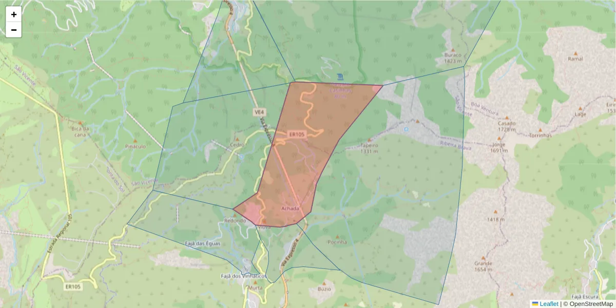 Mapa detalhado do código postal 9350-332 com limites, códigos postais vizinhos e agências dos correios