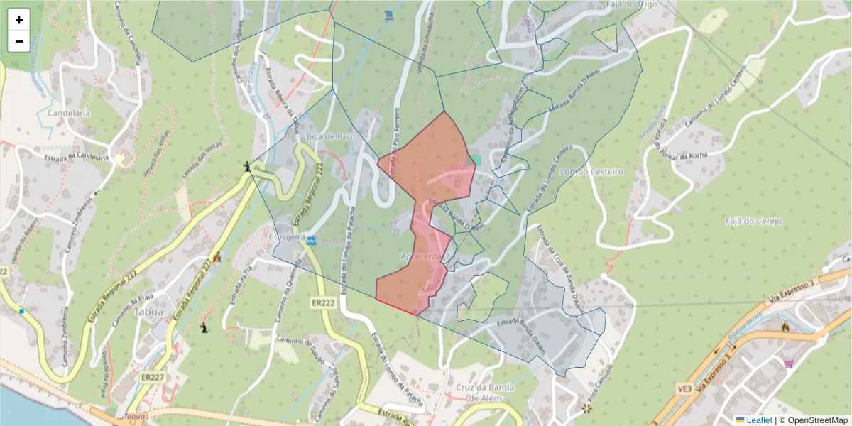Mapa detalhado do código postal 9350-403 com limites, códigos postais vizinhos e agências dos correios