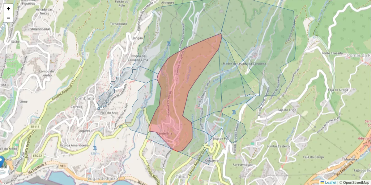 Mapa detalhado do código postal 9350-405 com limites, códigos postais vizinhos e agências dos correios