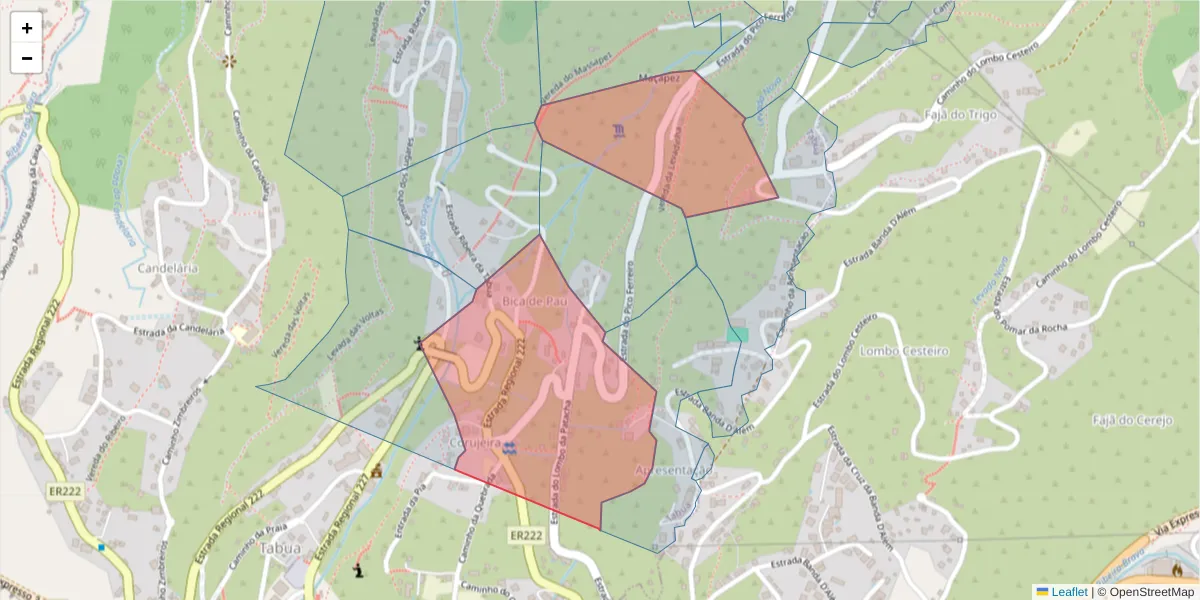 Mapa detalhado do código postal 9350-406 com limites, códigos postais vizinhos e agências dos correios