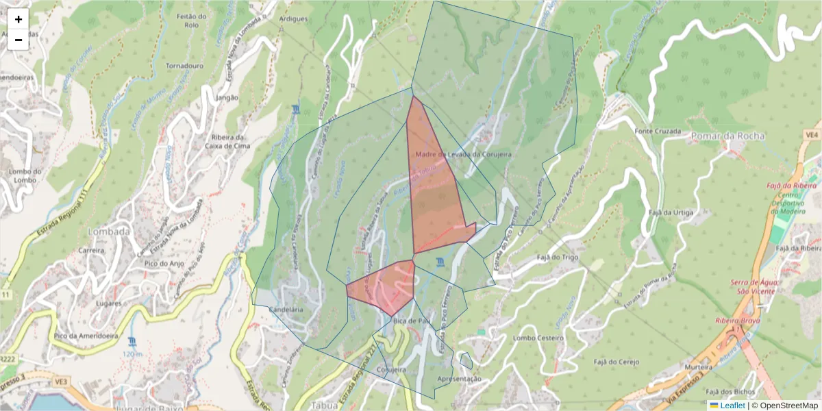 Mapa detalhado do código postal 9350-410 com limites, códigos postais vizinhos e agências dos correios