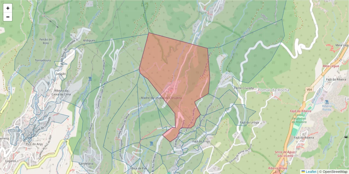 Mapa detalhado do código postal 9350-411 com limites, códigos postais vizinhos e agências dos correios