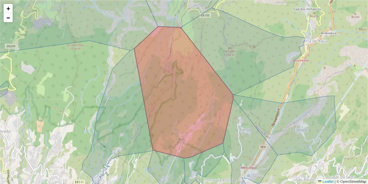 Mapa detalhado do código postal 9350-413 com limites, códigos postais vizinhos e agências dos correios