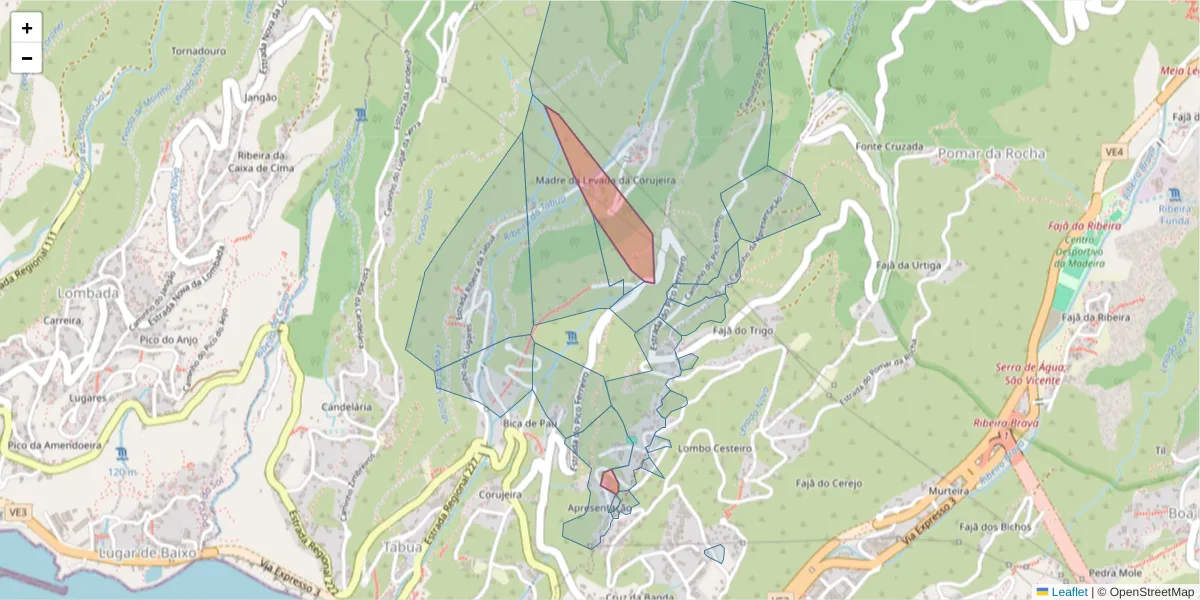 Mapa detalhado do código postal 9350-416 com limites, códigos postais vizinhos e agências dos correios