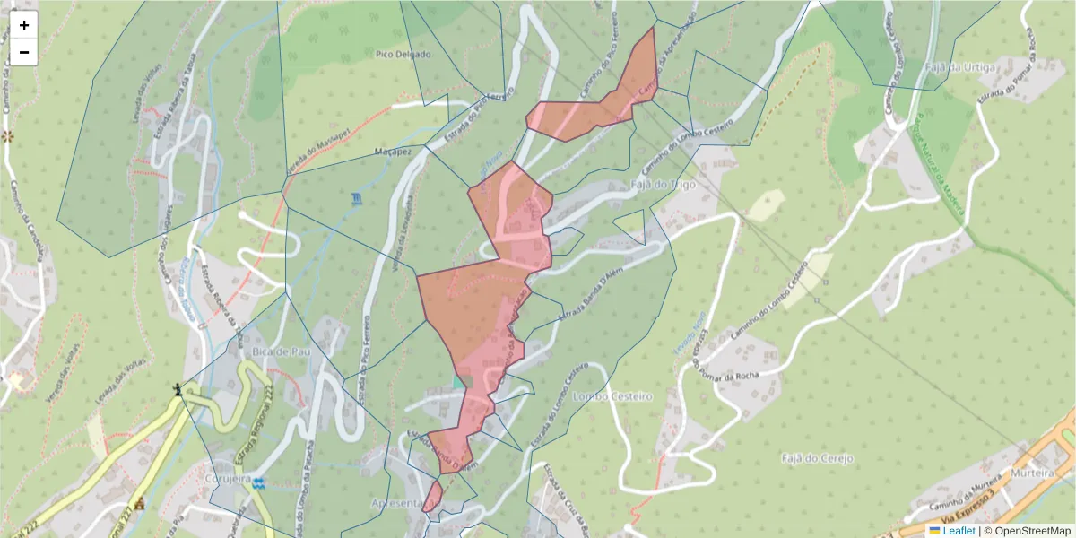 Mapa detalhado do código postal 9350-419 com limites, códigos postais vizinhos e agências dos correios