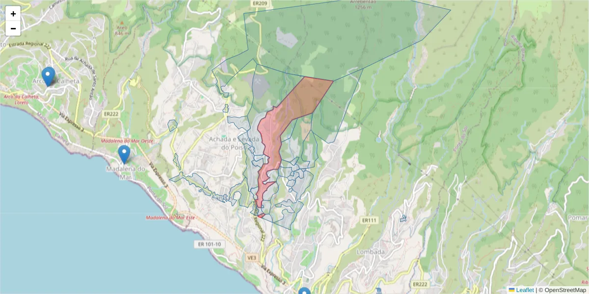 Mapa detalhado do código postal 9360-307 com limites, códigos postais vizinhos e agências dos correios