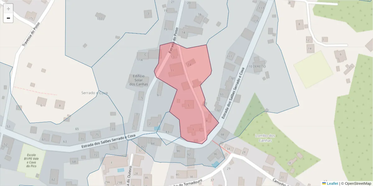 Mapa detalhado do código postal 9360-320 com limites, códigos postais vizinhos e agências dos correios