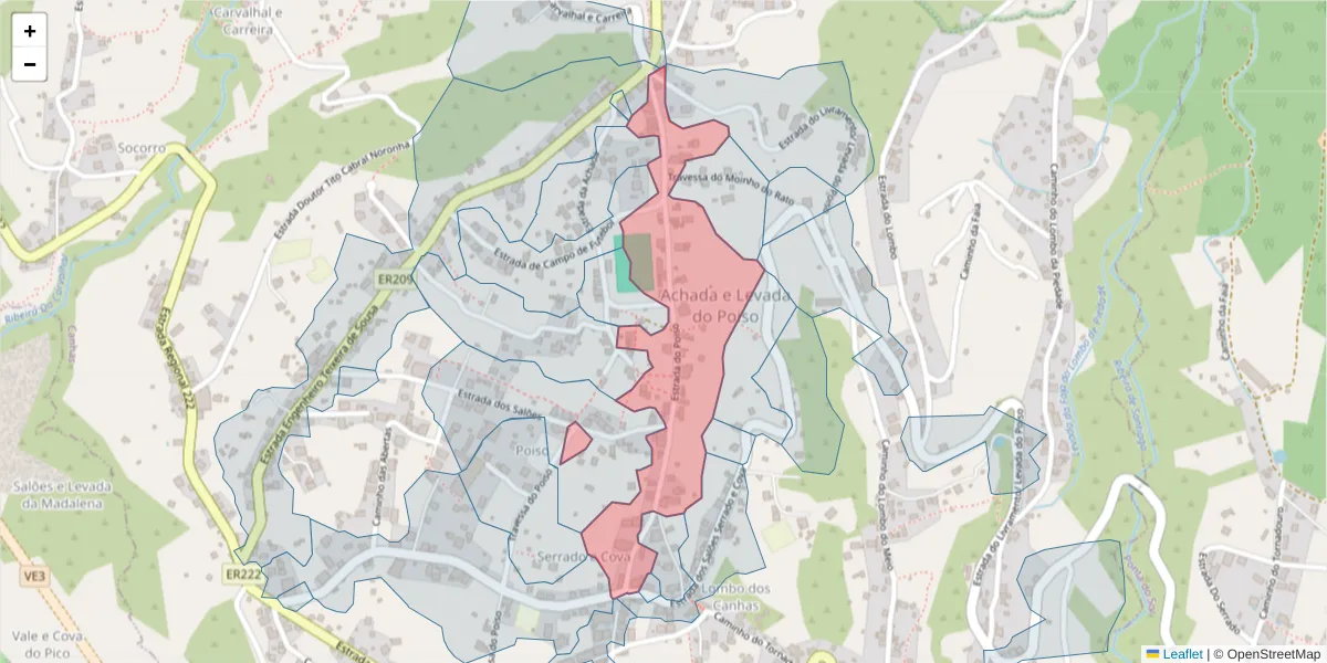 Mapa detalhado do código postal 9360-323 com limites, códigos postais vizinhos e agências dos correios