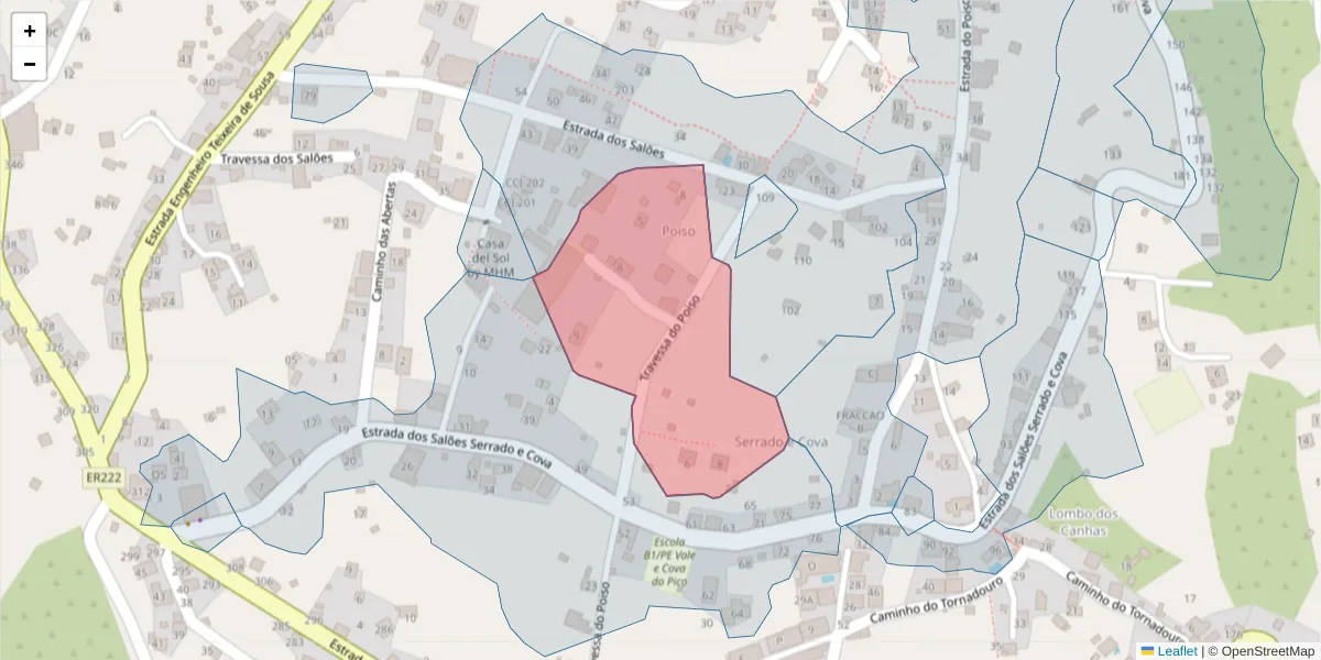 Mapa detalhado do código postal 9360-387 com limites, códigos postais vizinhos e agências dos correios
