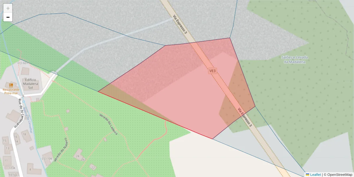 Mapa detalhado do código postal 9360-414 com limites, códigos postais vizinhos e agências dos correios