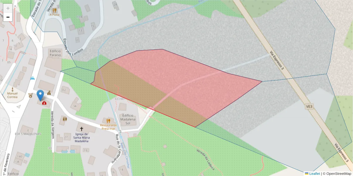 Mapa detalhado do código postal 9360-415 com limites, códigos postais vizinhos e agências dos correios