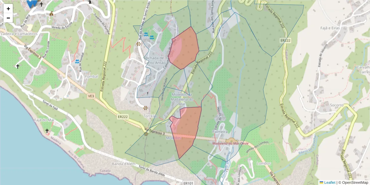 Mapa detalhado do código postal 9360-428 com limites, códigos postais vizinhos e agências dos correios