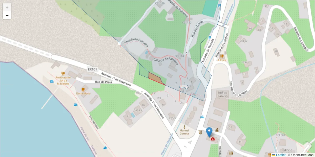 Mapa detalhado do código postal 9360-433 com limites, códigos postais vizinhos e agências dos correios
