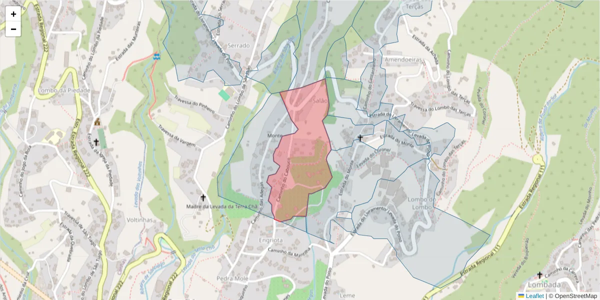 Mapa detalhado do código postal 9360-550 com limites, códigos postais vizinhos e agências dos correios