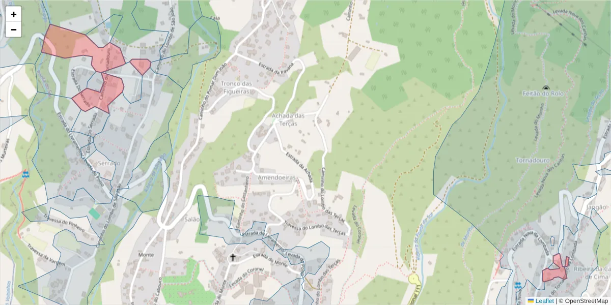 Mapa detalhado do código postal 9360-556 com limites, códigos postais vizinhos e agências dos correios