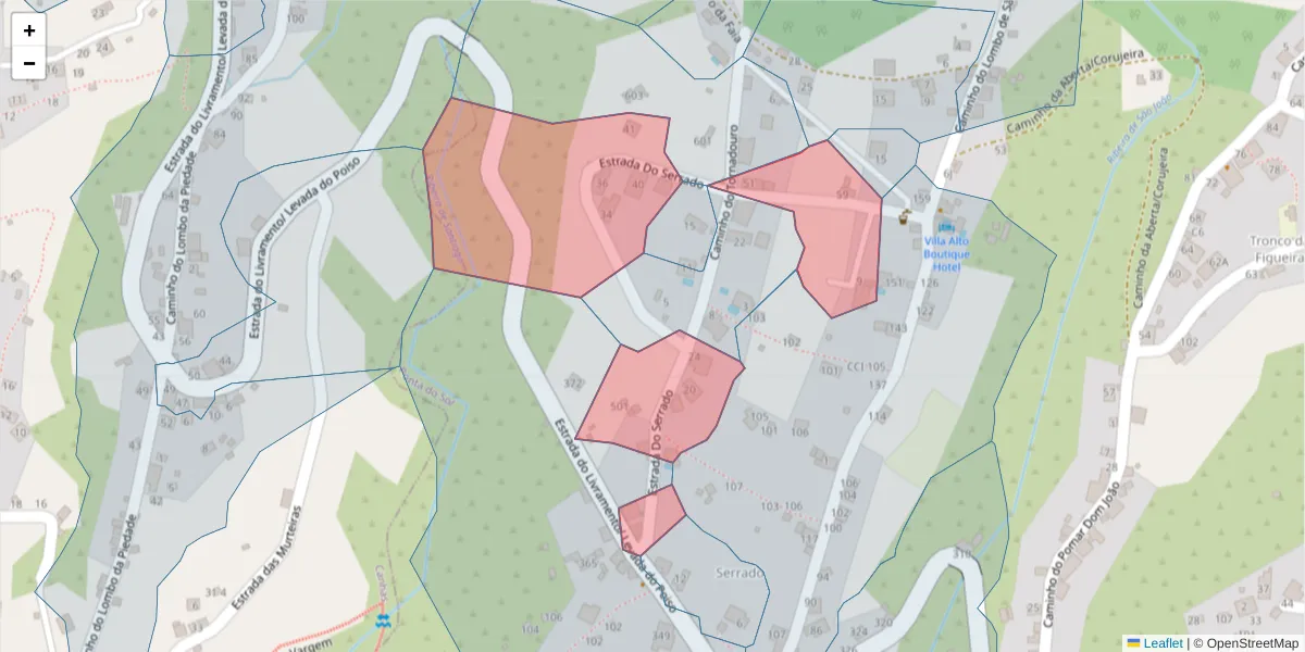 Mapa detalhado do código postal 9360-557 com limites, códigos postais vizinhos e agências dos correios