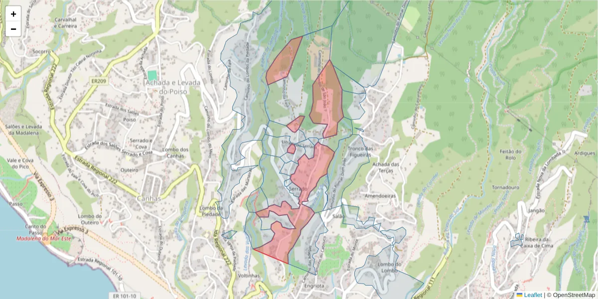 Mapa detalhado do código postal 9360-559 com limites, códigos postais vizinhos e agências dos correios