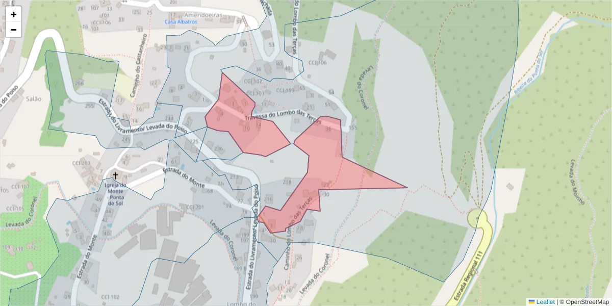 Mapa detalhado do código postal 9360-579 com limites, códigos postais vizinhos e agências dos correios
