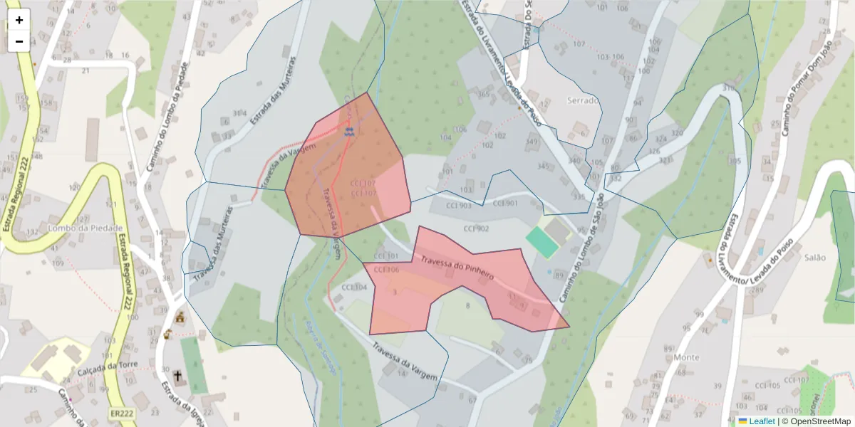 Mapa detalhado do código postal 9360-589 com limites, códigos postais vizinhos e agências dos correios