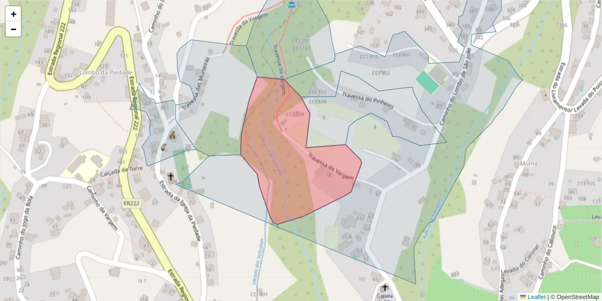 Mapa detalhado do código postal 9360-590 com limites, códigos postais vizinhos e agências dos correios