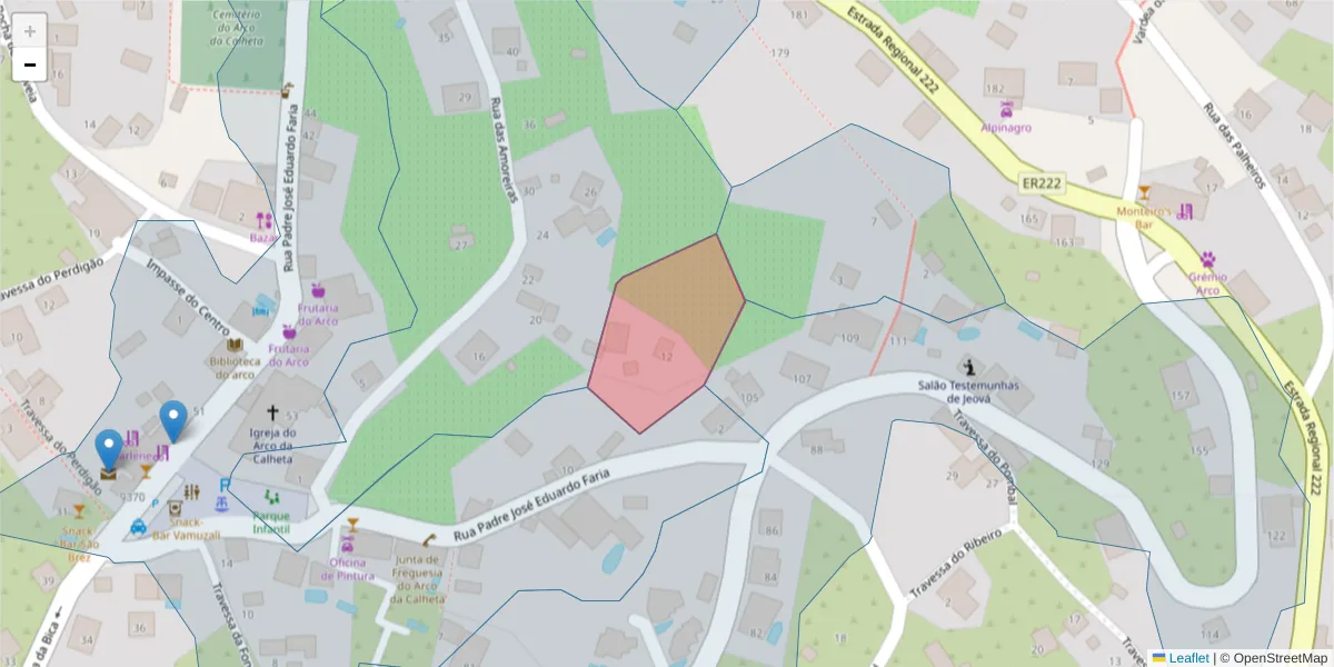 Mapa detalhado do código postal 9370-051 com limites, códigos postais vizinhos e agências dos correios