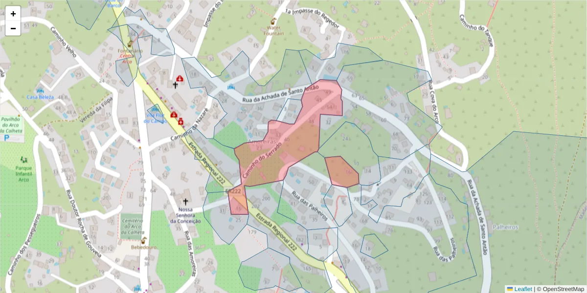 Mapa detalhado do código postal 9370-066 com limites, códigos postais vizinhos e agências dos correios